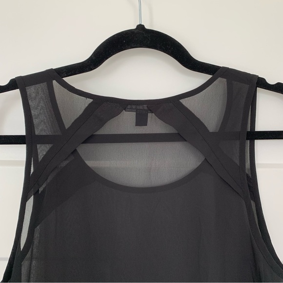 AMERICAN EAGLE Women’s Black Tank Top Sheer Flowy Chiffon Raw Hem Pleated SZ. SP - Picture 4 of 14